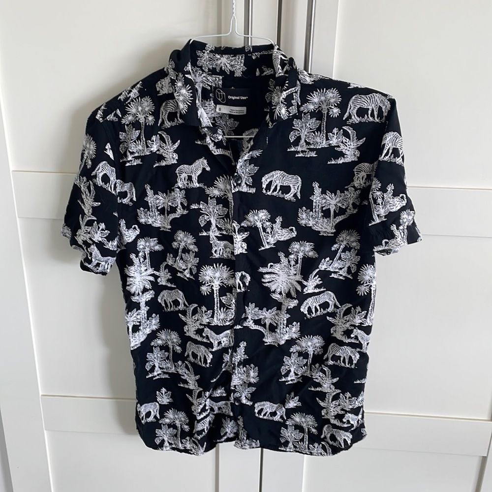 Original Use Black and White Casual Button Down Shirt